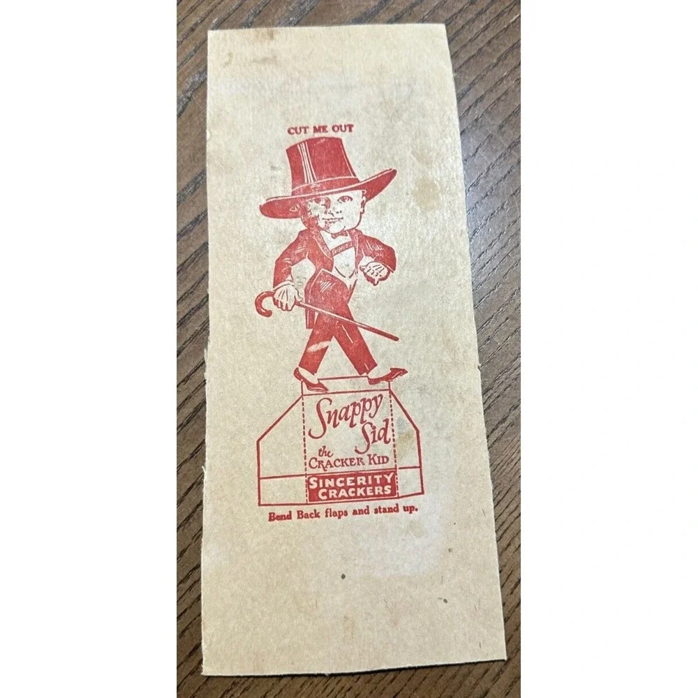 Vintage Snappy the Kid Sincerity Crackers Advertising Cut Out - Food Ephemera Ad